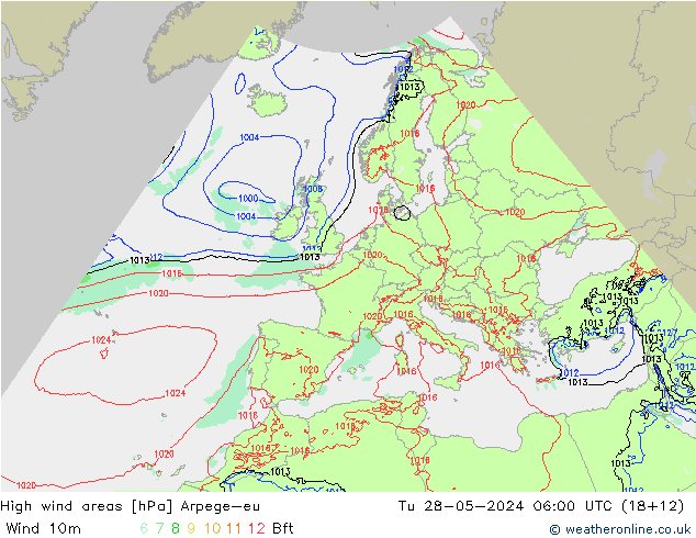 High wind areas Arpege-eu mar 28.05.2024 06 UTC