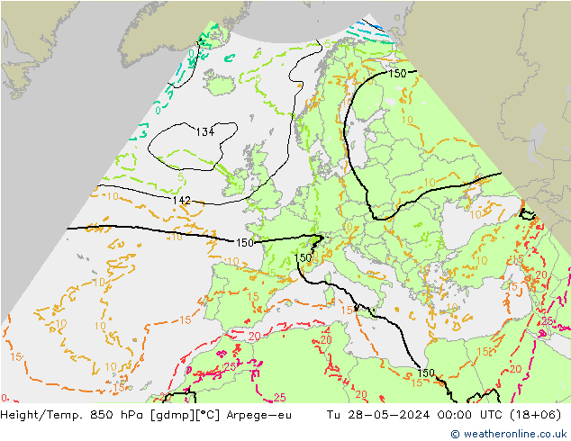 Height/Temp. 850 hPa Arpege-eu Út 28.05.2024 00 UTC