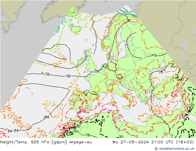 Height/Temp. 925 hPa Arpege-eu Po 27.05.2024 21 UTC