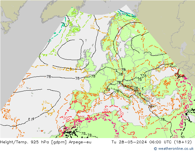 Hoogte/Temp. 925 hPa Arpege-eu di 28.05.2024 06 UTC