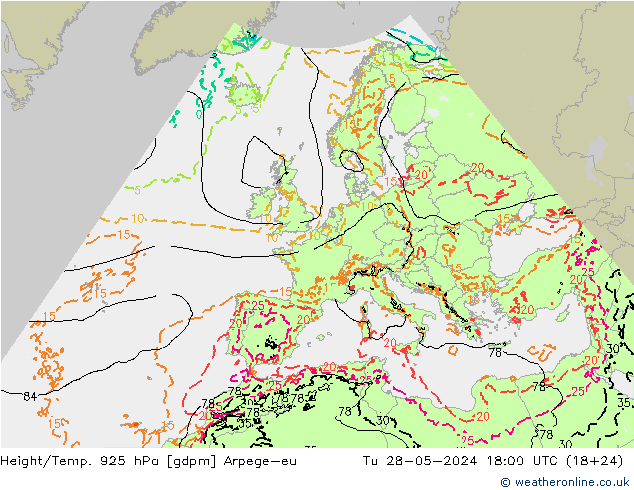 Height/Temp. 925 hPa Arpege-eu wto. 28.05.2024 18 UTC