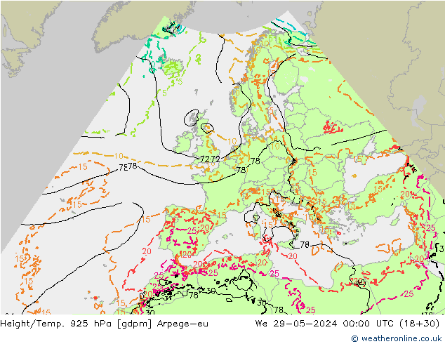 Height/Temp. 925 hPa Arpege-eu Mi 29.05.2024 00 UTC