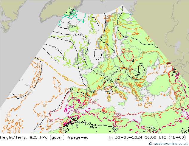 Height/Temp. 925 hPa Arpege-eu Qui 30.05.2024 06 UTC