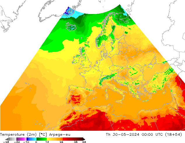 Sıcaklık Haritası (2m) Arpege-eu Per 30.05.2024 00 UTC