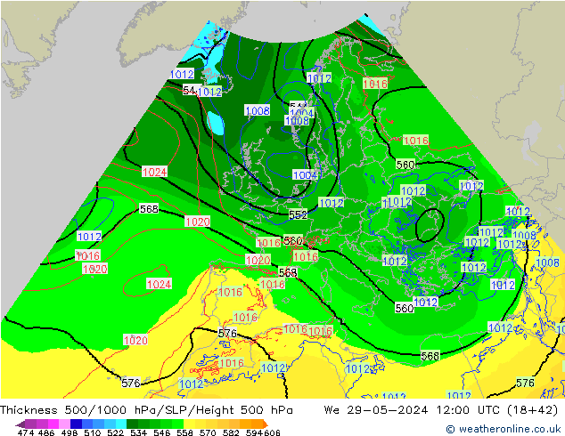 Thck 500-1000hPa Arpege-eu Qua 29.05.2024 12 UTC