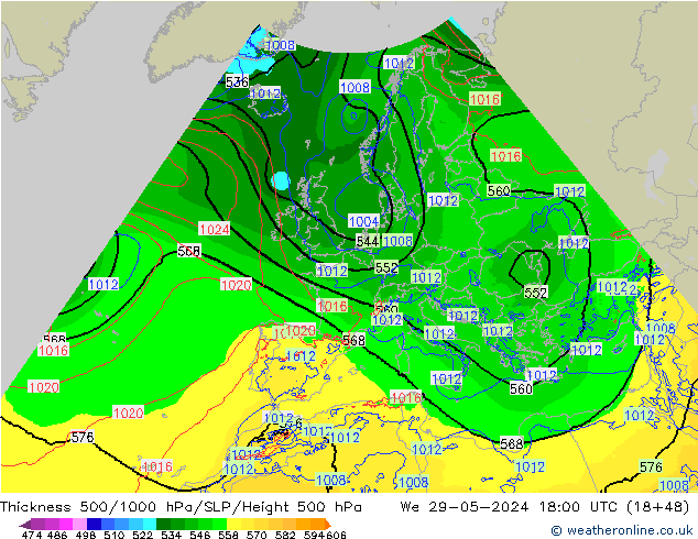 Schichtdicke 500-1000 hPa Arpege-eu Mi 29.05.2024 18 UTC