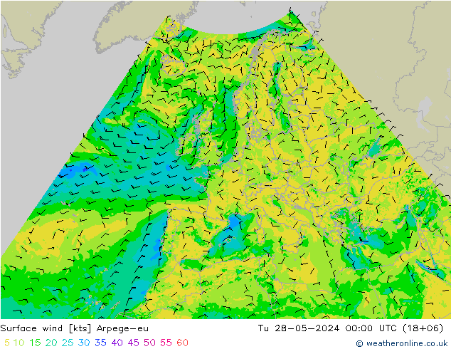 Viento 10 m Arpege-eu mar 28.05.2024 00 UTC