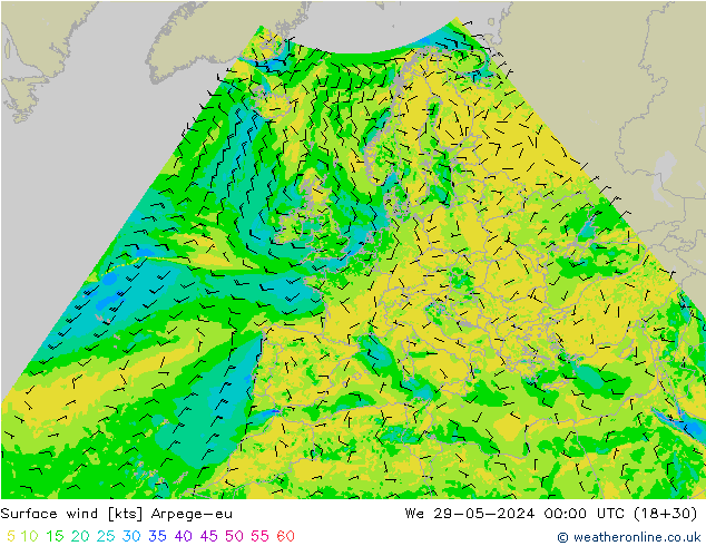 Rüzgar 10 m Arpege-eu Çar 29.05.2024 00 UTC