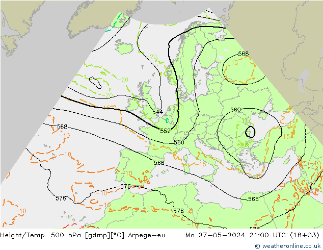 Geop./Temp. 500 hPa Arpege-eu lun 27.05.2024 21 UTC