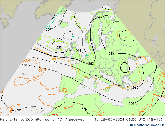 Geop./Temp. 500 hPa Arpege-eu mar 28.05.2024 06 UTC