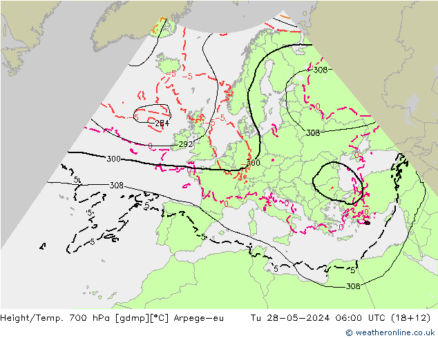 Height/Temp. 700 hPa Arpege-eu mar 28.05.2024 06 UTC