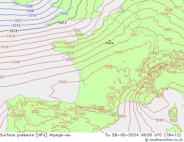 Surface pressure Arpege-eu Tu 28.05.2024 06 UTC