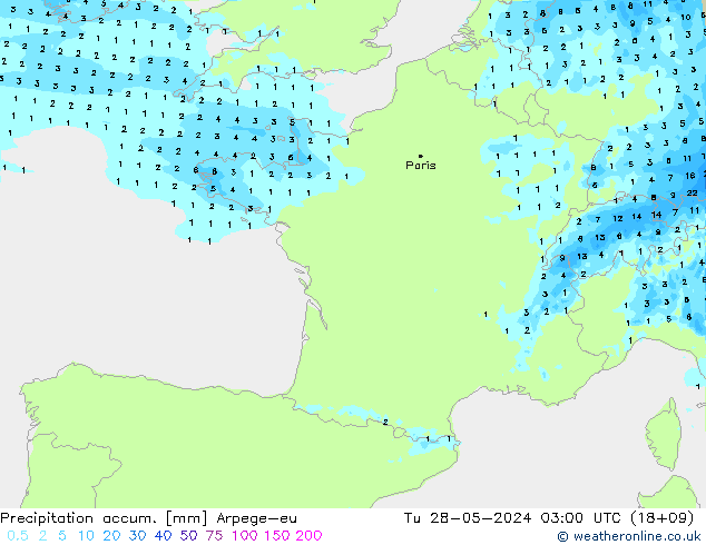 Precipitation accum. Arpege-eu Ter 28.05.2024 03 UTC