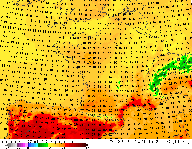 Sıcaklık Haritası (2m) Arpege-eu Çar 29.05.2024 15 UTC