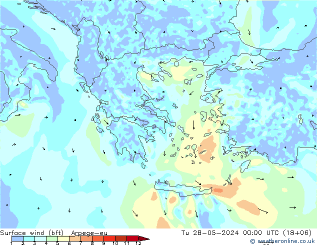 wiatr 10 m (bft) Arpege-eu wto. 28.05.2024 00 UTC
