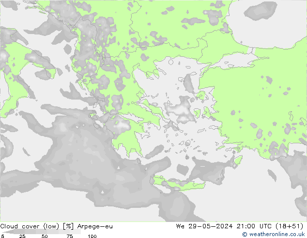 Bewolking (Laag) Arpege-eu wo 29.05.2024 21 UTC