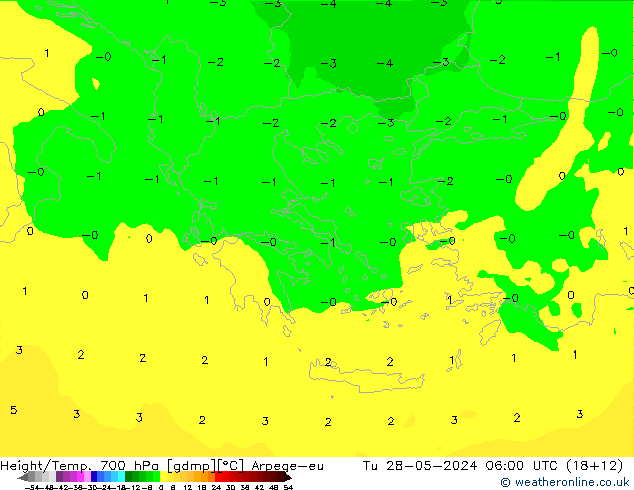 Height/Temp. 700 hPa Arpege-eu Út 28.05.2024 06 UTC