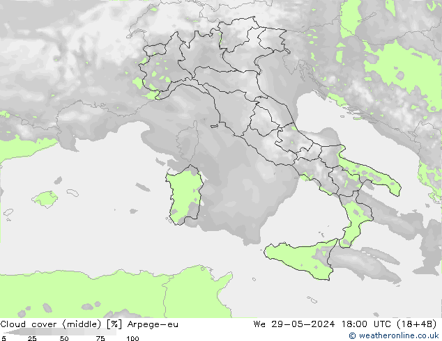 oblačnosti uprostřed Arpege-eu St 29.05.2024 18 UTC