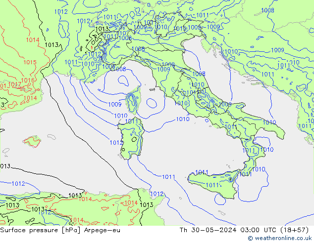 Atmosférický tlak Arpege-eu Čt 30.05.2024 03 UTC