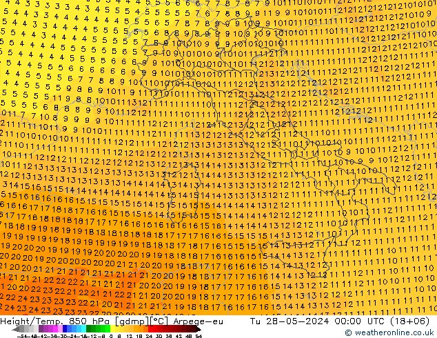 Height/Temp. 850 hPa Arpege-eu Tu 28.05.2024 00 UTC