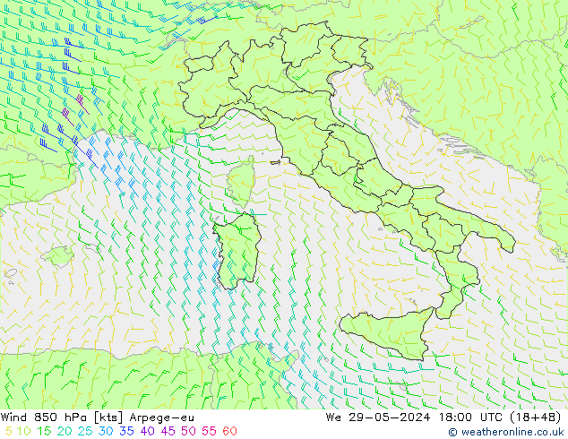 Wind 850 hPa Arpege-eu We 29.05.2024 18 UTC