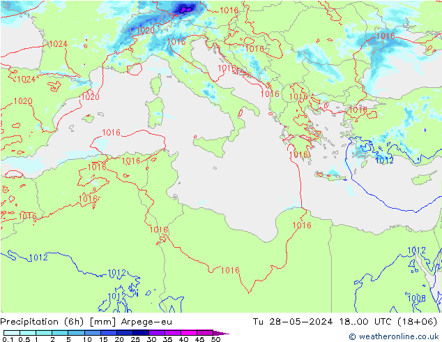 осадки (6h) Arpege-eu вт 28.05.2024 00 UTC