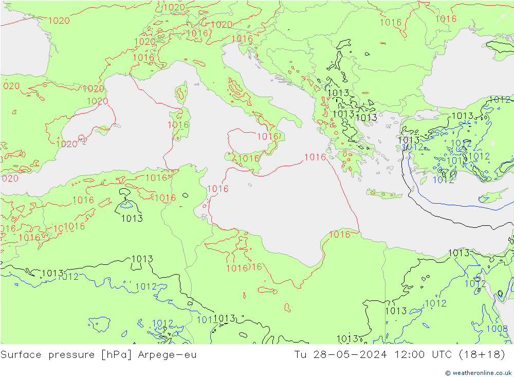 Atmosférický tlak Arpege-eu Út 28.05.2024 12 UTC