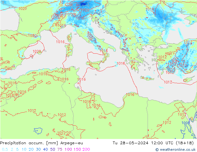 Precipitation accum. Arpege-eu вт 28.05.2024 12 UTC