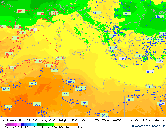 Thck 850-1000 hPa Arpege-eu mer 29.05.2024 12 UTC