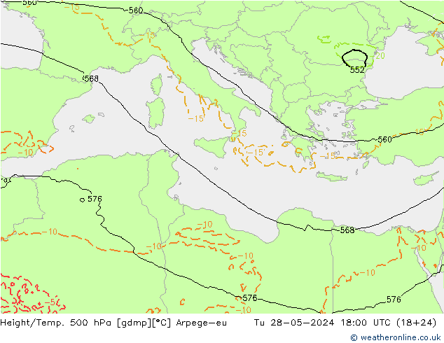Height/Temp. 500 hPa Arpege-eu Tu 28.05.2024 18 UTC