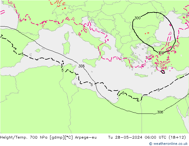 Height/Temp. 700 hPa Arpege-eu  28.05.2024 06 UTC