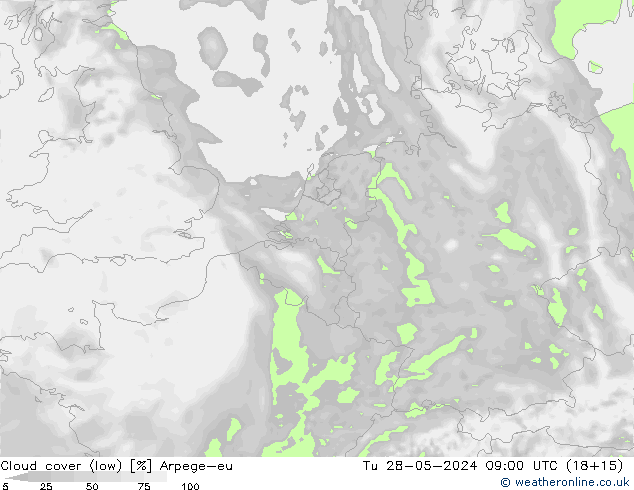 Bewolking (Laag) Arpege-eu di 28.05.2024 09 UTC
