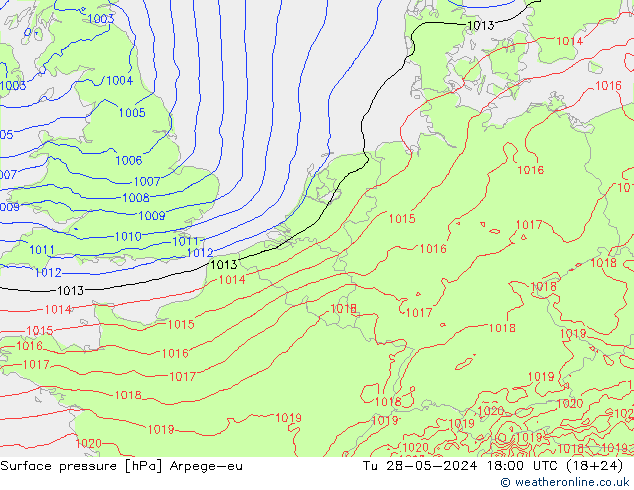 Surface pressure Arpege-eu Tu 28.05.2024 18 UTC