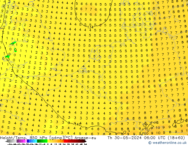 Height/Temp. 850 hPa Arpege-eu Qui 30.05.2024 06 UTC