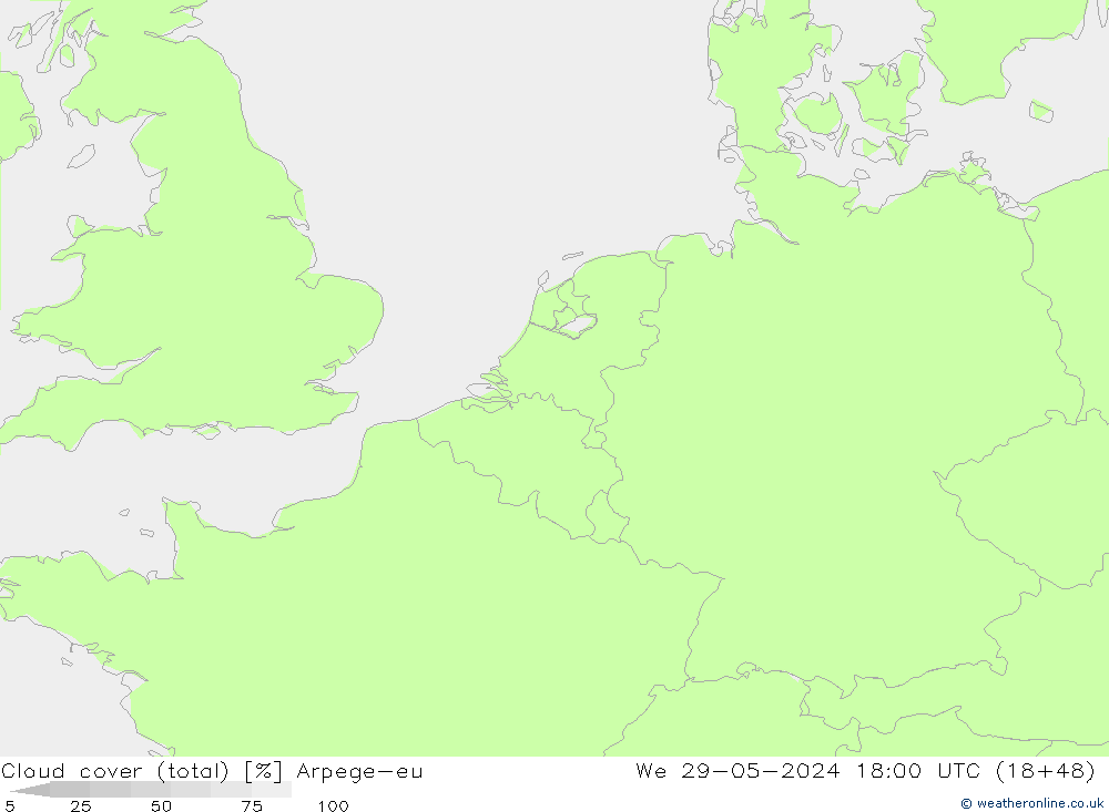 Bewolking (Totaal) Arpege-eu wo 29.05.2024 18 UTC
