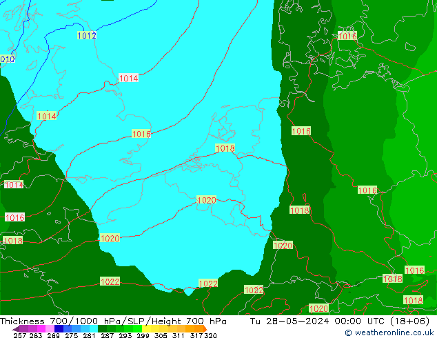 Thck 700-1000 гПа Arpege-eu вт 28.05.2024 00 UTC