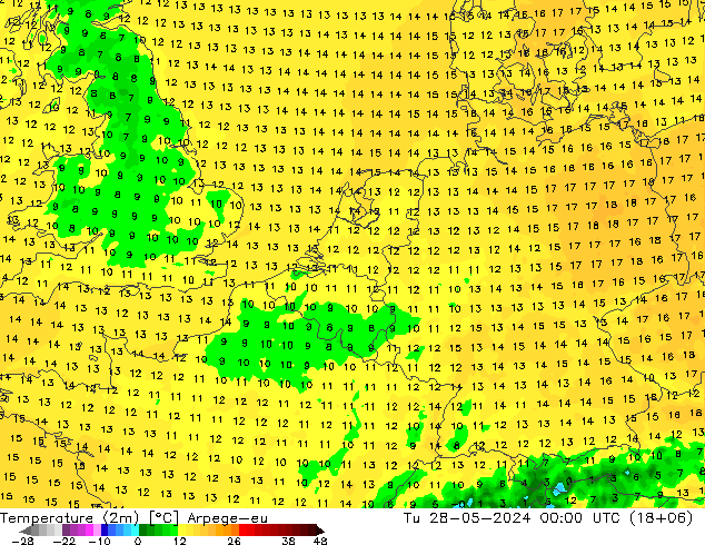 Temperaturkarte (2m) Arpege-eu Di 28.05.2024 00 UTC