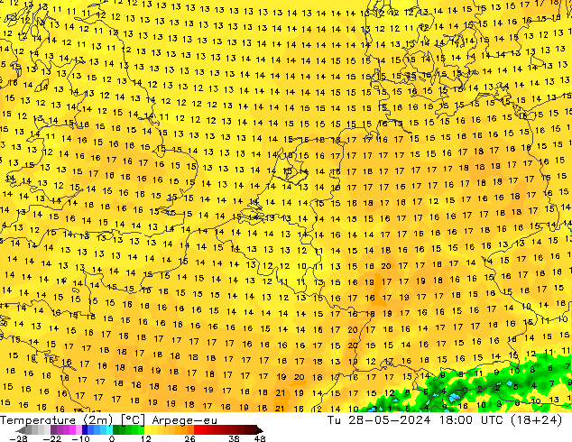 карта температуры Arpege-eu вт 28.05.2024 18 UTC