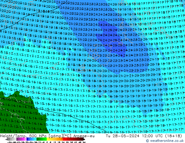 Hoogte/Temp. 500 hPa Arpege-eu di 28.05.2024 12 UTC