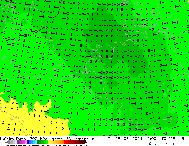 Hoogte/Temp. 700 hPa Arpege-eu di 28.05.2024 12 UTC