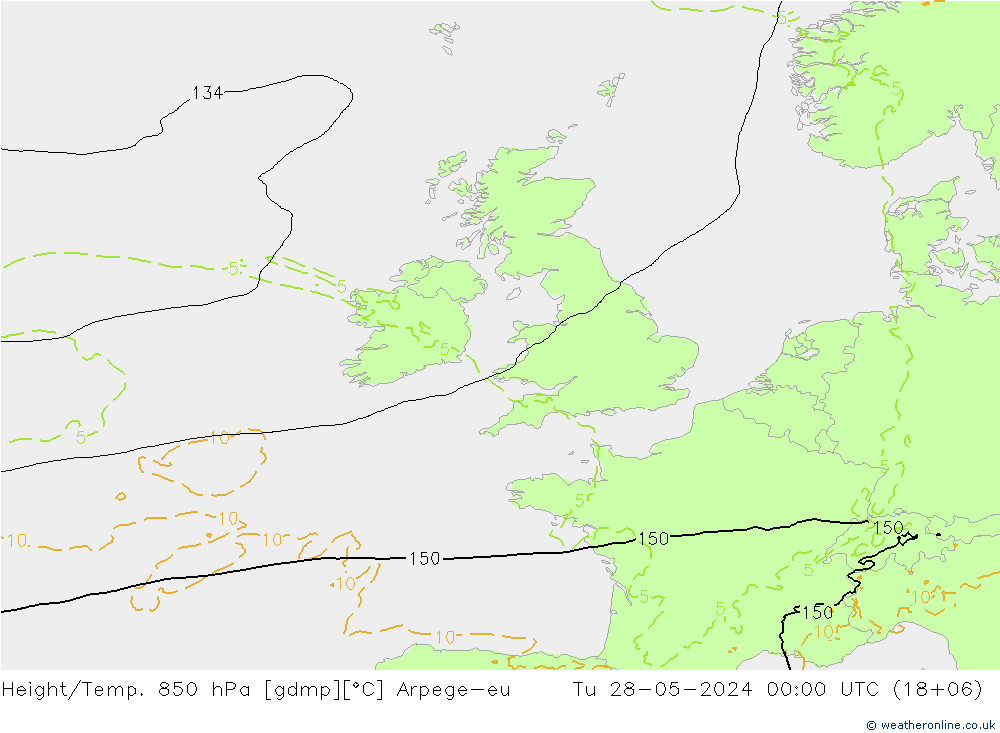 Height/Temp. 850 hPa Arpege-eu wto. 28.05.2024 00 UTC