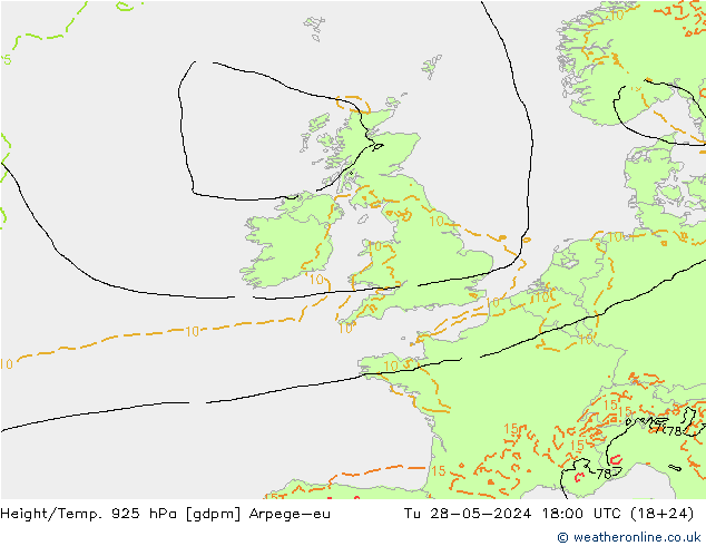 Hoogte/Temp. 925 hPa Arpege-eu di 28.05.2024 18 UTC