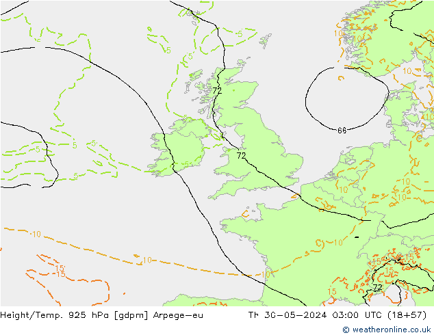 Height/Temp. 925 гПа Arpege-eu чт 30.05.2024 03 UTC
