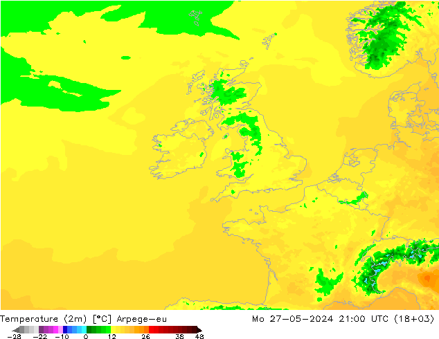 Temperature (2m) Arpege-eu Mo 27.05.2024 21 UTC