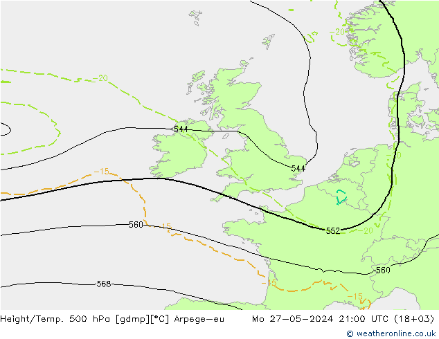 Hoogte/Temp. 500 hPa Arpege-eu ma 27.05.2024 21 UTC
