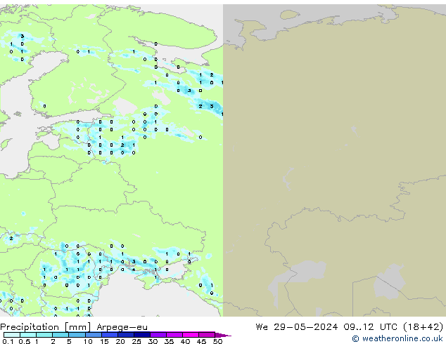 Précipitation Arpege-eu mer 29.05.2024 12 UTC