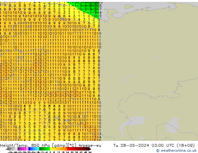 Geop./Temp. 850 hPa Arpege-eu mar 28.05.2024 03 UTC