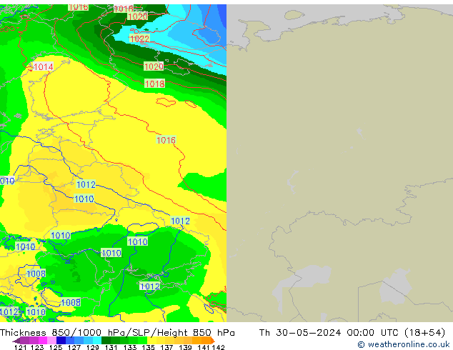 850-1000 hPa Kalınlığı Arpege-eu Per 30.05.2024 00 UTC