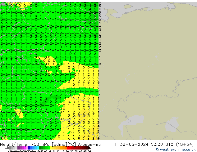 Height/Temp. 700 hPa Arpege-eu  30.05.2024 00 UTC