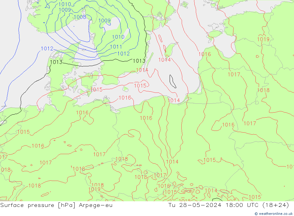 Pressione al suolo Arpege-eu mar 28.05.2024 18 UTC